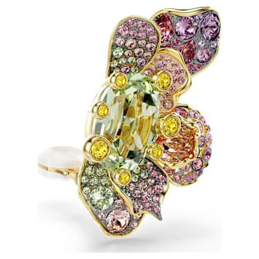 Uhani za pripenjanje Idyllia, Asimetričen dizajn, Mešani rezi, Pavé, Roža, Večbarvni, PVD zlatega odtenka - Swarovski, 5709957
