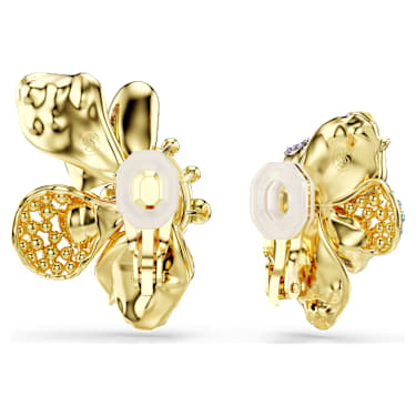 Uhani za pripenjanje Idyllia, Asimetričen dizajn, Mešani rezi, Pavé, Roža, Večbarvni, PVD zlatega odtenka - Swarovski, 5709957