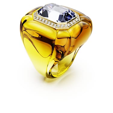 Dulcis cocktail ring, Cushion cut, Pavé, Yellow - Swarovski, 5709974