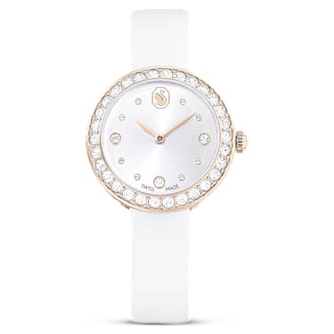 Matrix Tennis watch, Swiss Made, Leather strap, White, Champagne gold-tone finish - Swarovski, 5710103