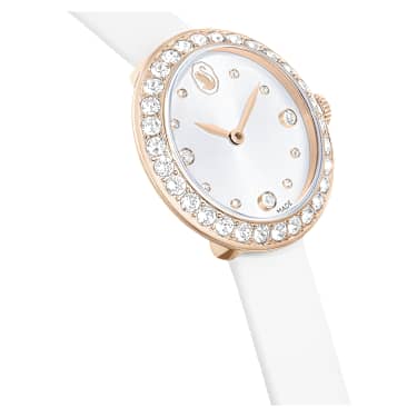 Matrix Tennis watch, Swiss Made, Leather strap, White, Champagne gold-tone finish - Swarovski, 5710103