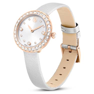 Matrix Tennis 워치, 스위스 메이드, 레더 스트랩, 그레이, 로즈 골드 톤 피니시 - Swarovski, 5710105