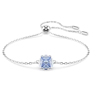 Birthstone bracelet, Square cut, March, Blue, Rhodium plated - Swarovski, 5710515