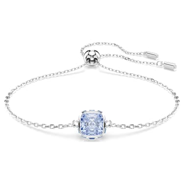 Birthstone bracelet, Square cut, March, Blue, Rhodium plated - Swarovski, 5710515