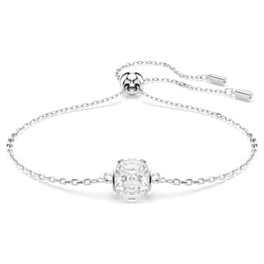 Birthstone bracelet, Square cut, April, White, Rhodium plated - Swarovski, 5710517