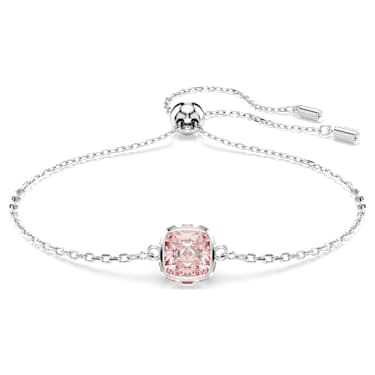Birthstone 手鏈, 方形切割, 六月, 粉紅色, 鍍白金色| Swarovski