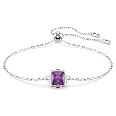 Birthstone bracelet, Square cut, February, Purple, Rhodium plated - Swarovski, 5710519