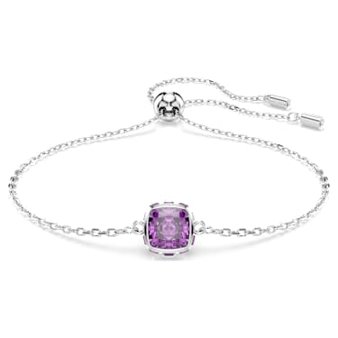 Birthstone bracelet, Square cut, February, Purple, Rhodium plated - Swarovski, 5710519
