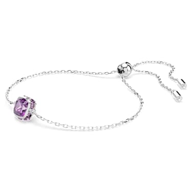 Birthstone bracelet, Square cut, February, Purple, Rhodium plated - Swarovski, 5710519