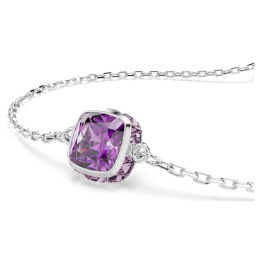 Birthstone bracelet, Square cut, February, Purple, Rhodium plated - Swarovski, 5710519
