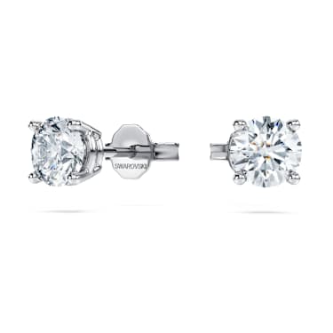 Eternity solitaire stud earrings, Lab-grown diamonds 1 ct tw, Round shape, 14K white gold - Swarovski, 5710575
