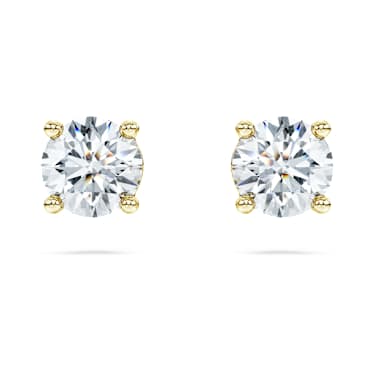 Eternity solitaire stud earrings, Lab-grown diamonds 1 ct tw, Round shape, 14K yellow gold - Swarovski, 5710588