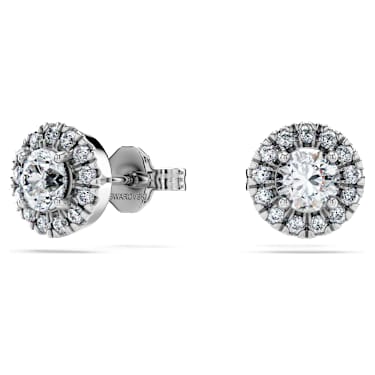 Eternity halo stud earrings, Lab-grown diamonds 0.75 ct tw, Round shape, 14K white gold - Swarovski, 5710619