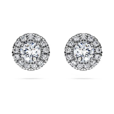 Eternity halo stud earrings, Lab-grown diamonds 0.75 ct tw, Round shape, 14K white gold - Swarovski, 5710619