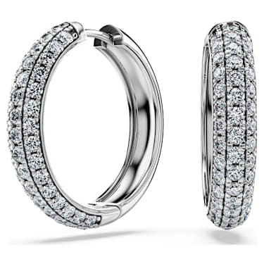 Eternity hoop earrings, Lab-grown diamonds 2 ct tw, Round shape, 14K white gold - Swarovski, 5710640