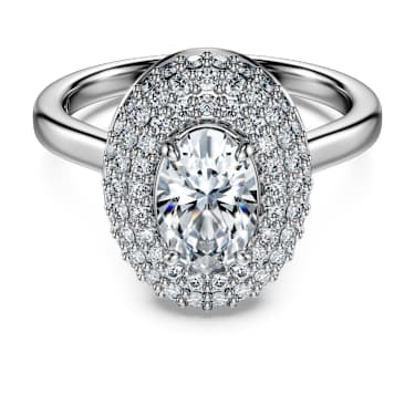Eternity halo solitaire ring, Lab-grown diamonds 1.5 ct tw, Oval shape, 14K white gold - Swarovski, 5710646