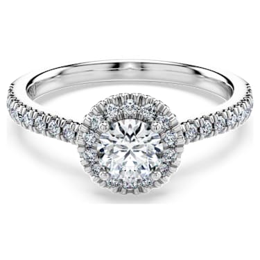 Eternity halo solitaire ring, Lab-grown diamonds 0.8 ct tw, Round shape, 14K white gold - Swarovski, 5710648