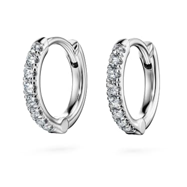 Eternity hoop earrings, Lab-grown diamonds 0.1 ct tw, Round shape, Small, 14K white gold - Swarovski, 5710651