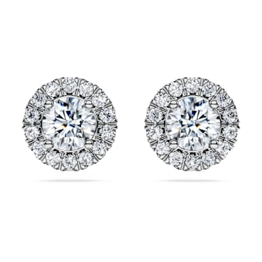 Eternity halo stud earrings, Lab-grown diamonds 2 ct tw, Round shape, 14K white gold - Swarovski, 5710703