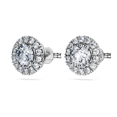 Eternity halo stud earrings, Lab-grown diamonds 2 ct tw, Round shape, 14K white gold - Swarovski, 5710703