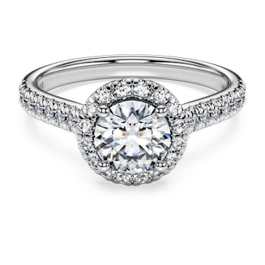 Eternity halo solitaire ring, Lab-grown diamonds 1.33 ct tw, Round shape, 14K white gold - Swarovski, 5710773