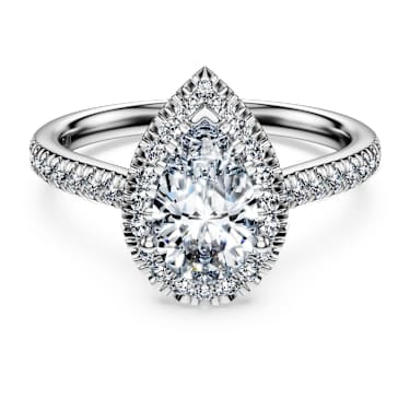 Eternity halo solitaire ring, Lab-grown diamonds 1.3 ct tw, Pear shape, 14K white gold - Swarovski, 5710843