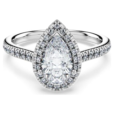 Eternity halo solitaire ring, Lab-grown diamonds 1.3 ct tw, Pear shape, 14K white gold - Swarovski, 5710846