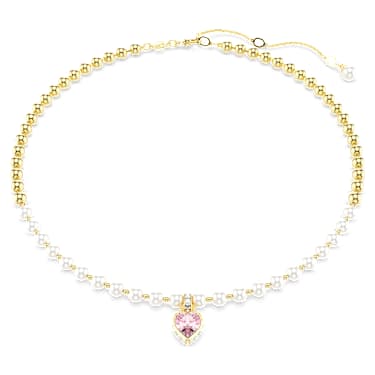 Imber 項鏈, 水晶珍珠，心形切割, 心形, 粉紅色, 鍍金色色調 - Swarovski, 5711343
