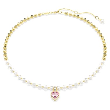 Imber 项链, 仿水晶仿珍珠，心形切割, 心形, 粉红色, 金色饰面 - Swarovski, 5711343