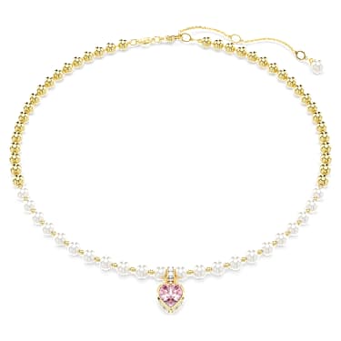 Imber 項鏈, 水晶珍珠，心形切割, 心形, 粉紅色, 鍍金色色調 - Swarovski, 5711343