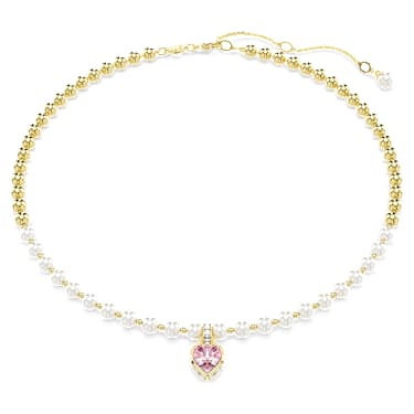 Imber 項鏈, 水晶珍珠，心形切割, 心形, 粉紅色, 18K 金飾面 - Swarovski, 5711343