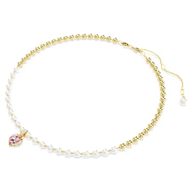 Imber 項鏈, 水晶珍珠，心形切割, 心形, 粉紅色, 鍍金色色調 - Swarovski, 5711343