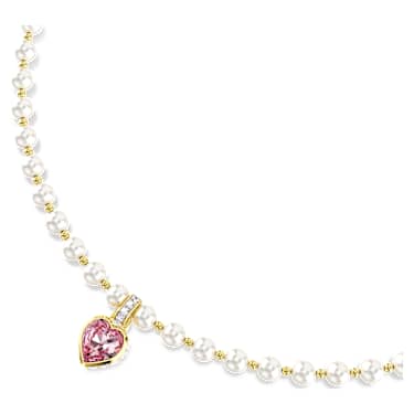 Imber 項鏈, 水晶珍珠，心形切割, 心形, 粉紅色, 18K 金飾面 - Swarovski, 5711343