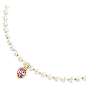 Imber 項鏈, 水晶珍珠，心形切割, 心形, 粉紅色, 鍍金色色調 - Swarovski, 5711343