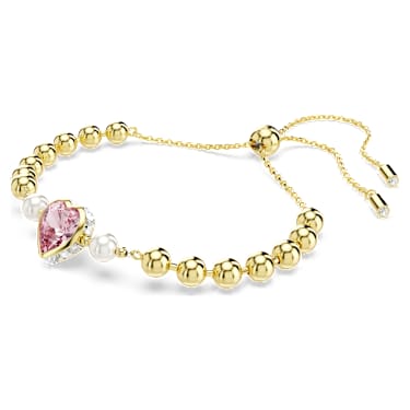 Imber 브레이슬릿, 크리스털 펄, 하트 컷, 하트, 핑크, 18K 골드 피니시 - Swarovski, 5711344