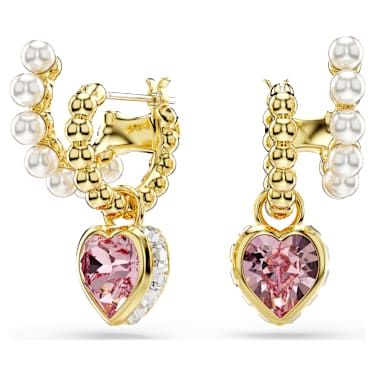 Imber 大圈耳環, 水晶珍珠，心形切割, 心形, 粉紅色, 鍍金色色調 - Swarovski, 5711345