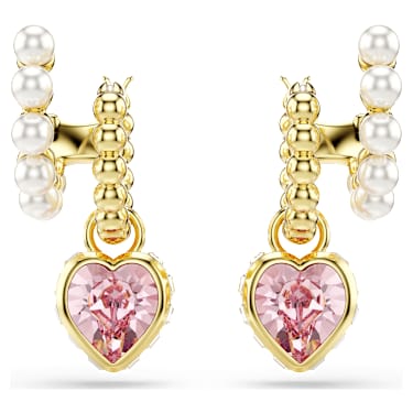 Imber 大圈耳環, 水晶珍珠，心形切割, 心形, 粉紅色, 鍍金色色調 - Swarovski, 5711345