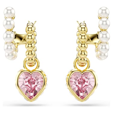 Imber 大圈耳環, 水晶珍珠，心形切割, 心形, 粉紅色, 18K 金飾面 - Swarovski, 5711345