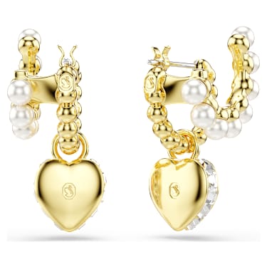 Imber 大圈耳環, 水晶珍珠，心形切割, 心形, 粉紅色, 鍍金色色調 - Swarovski, 5711345