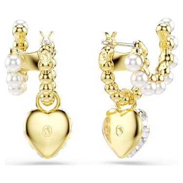 Imber hoop earrings, Crystal pearl, Heart cut, Heart, Pink, 18K gold finish - Swarovski, 5711345