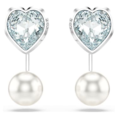 Imber earring jackets, Crystal pearl, Heart cut, Heart, Blue, Rhodium plated - Swarovski, 5711347
