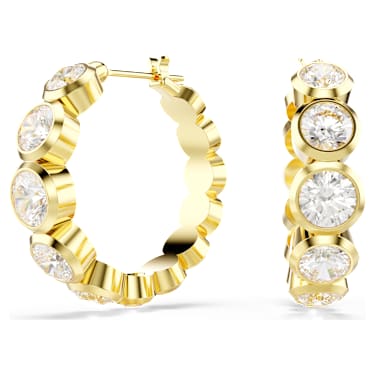Imber 후프 이어링, 라운드 컷, 화이트, 골드 톤 플래팅 - Swarovski, 5711483
