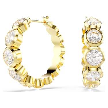 Imber 후프 이어링, 라운드 컷, 화이트, 골드 톤 플래팅 - Swarovski, 5711483