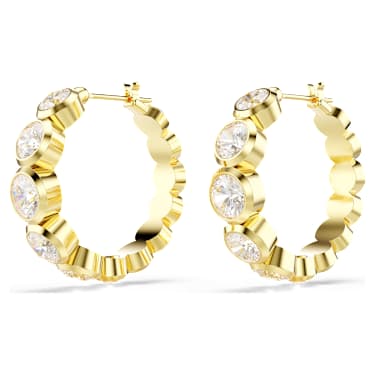 Imber hoop earrings, Round cut, White, Gold-tone plated - Swarovski, 5711483
