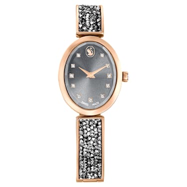 Crystal Rock Oval watch, Swiss Made, Crystal bracelet, Gray, Rose gold-tone finish - Swarovski, 5711695