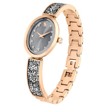 Crystal Rock Oval watch, Swiss Made, Crystal bracelet, Gray, Rose gold-tone finish - Swarovski, 5711695