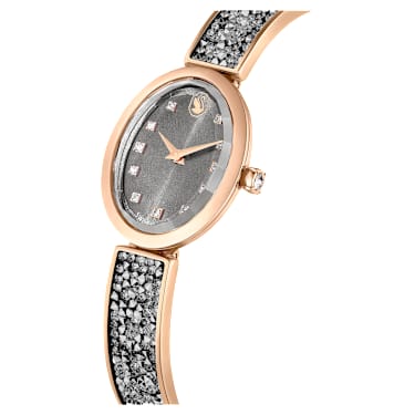 Crystal Rock Oval watch, Swiss Made, Crystal bracelet, Gray, Rose gold-tone finish - Swarovski, 5711695