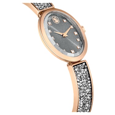 Crystal Rock Oval watch Swiss Made Crystal bracelet Gray Rose gold tone finish