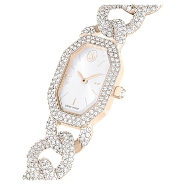 Dextera Chain watch, Swiss Made, Crystal bracelet, White, Champagne gold-tone finish - Swarovski, 5711710