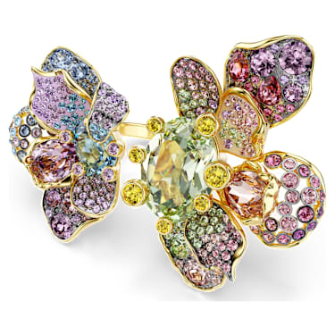 Idyllia 링, 믹스 컷, 파베, 꽃, 멀티컬러, 골드 톤 플래팅 - Swarovski, 5713612